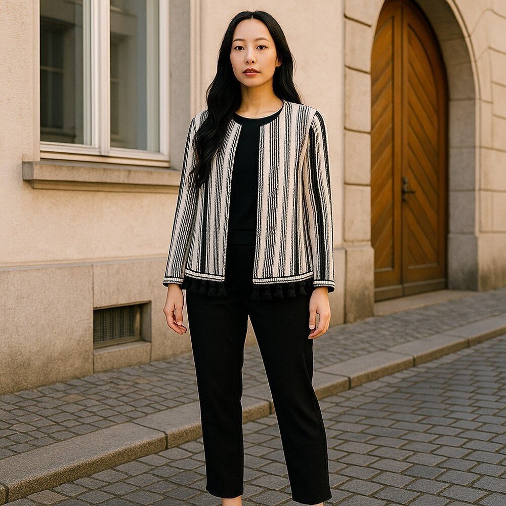 Misook Collection Cardigan Jacket Women's Small - Elegant Knit Fashion Tasseled